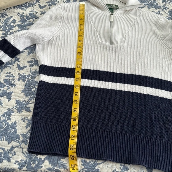 Lauren Active Ralph Lauren Top Athleisure Ribbed Knit Nautical Navy White Size L - Picture 9 of 10